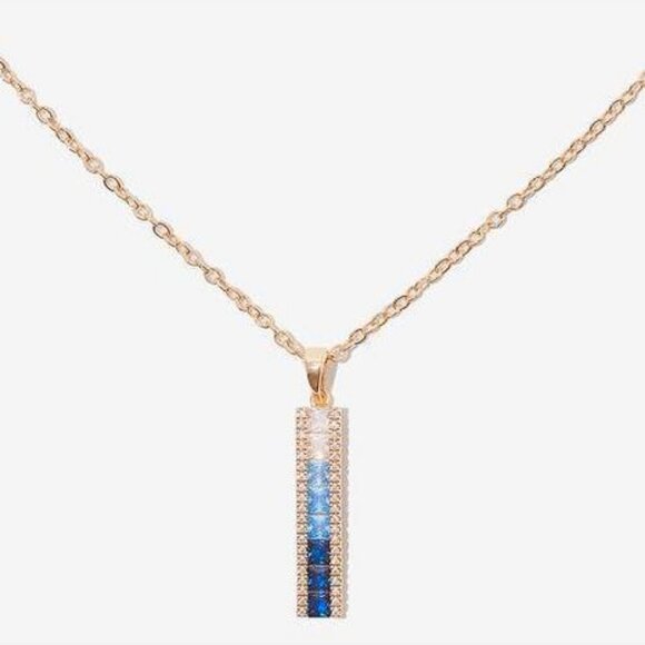 Vince Camuto Gold Blue Ombre Crystal Bar Necklace - Picture 4 of 5